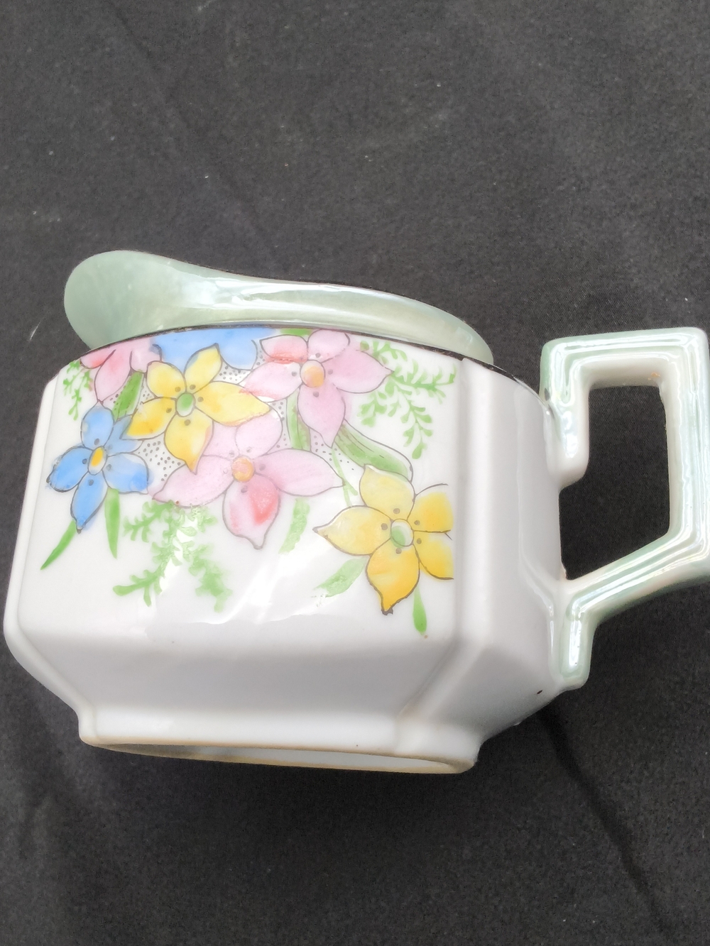 Antique Nippon Hand-Painted Floral Sugar & Creamer Set - Octagonal Lustreware - Picture 5 of 16